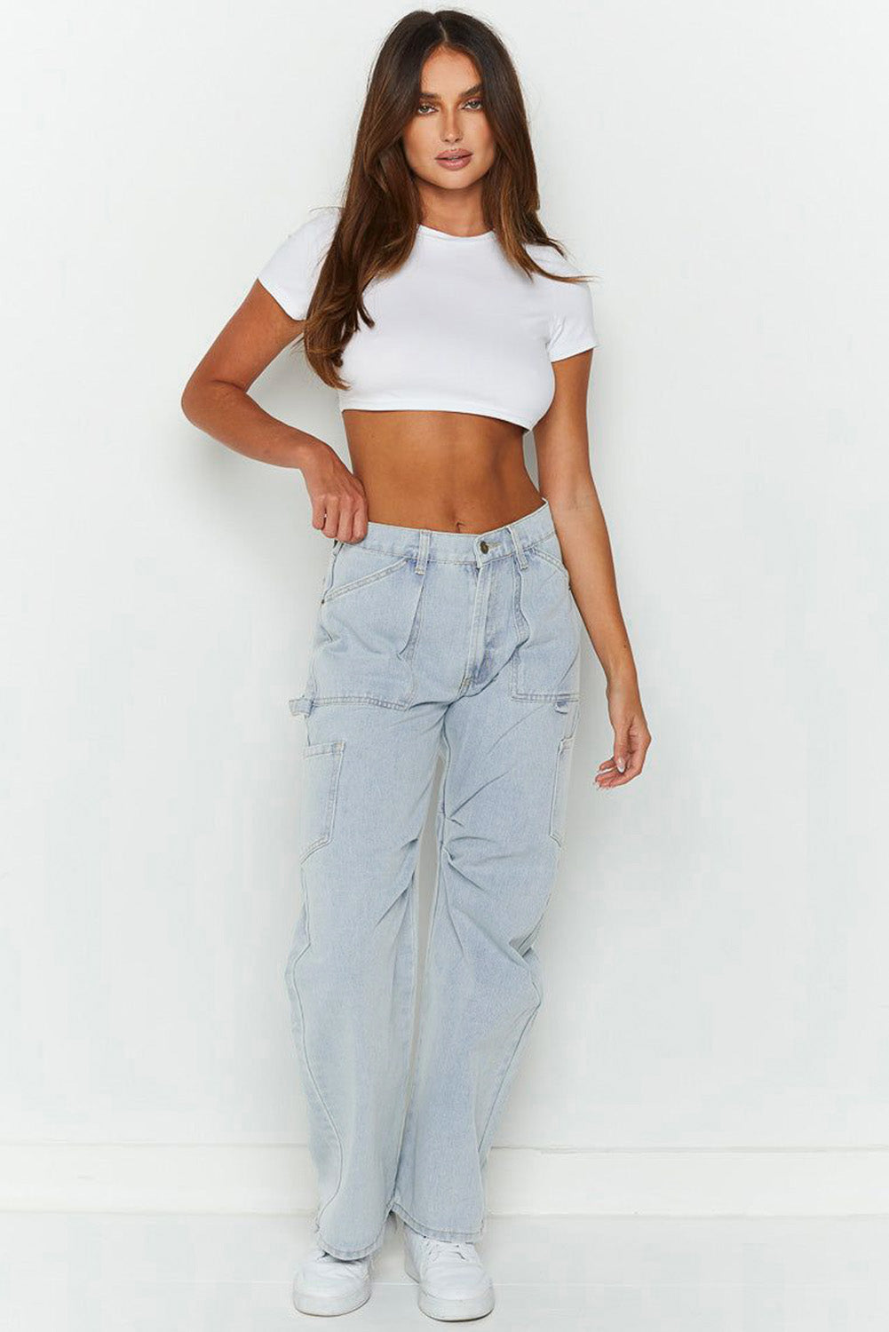 Sky Blue Multi Pocketed Y2K Street Fashion Shift Jeans