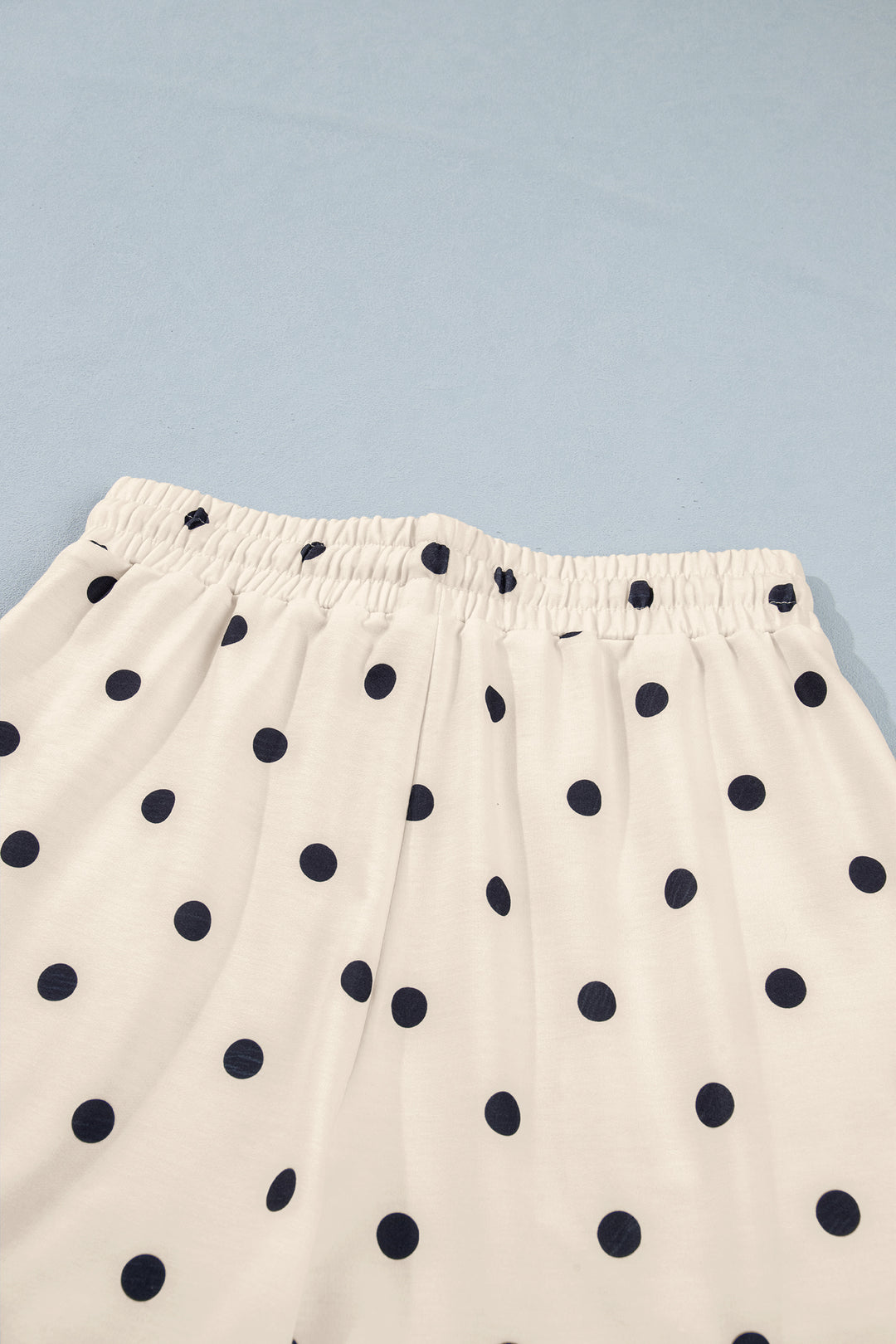 White Exposed Seam Detail Polka Dot Loose Tee Drawstring Shorts Set