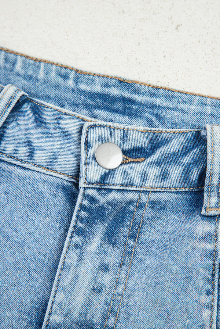 Beau Blue Flower Patched Light Wash Cropped High Waist Jeans