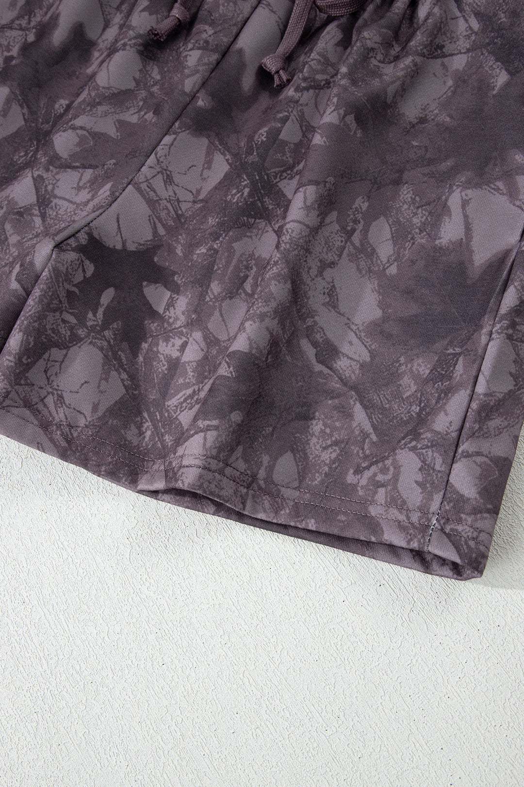 Brown Abstract Woodland Camo Print Baggy Pullover Drawstring Shorts Set