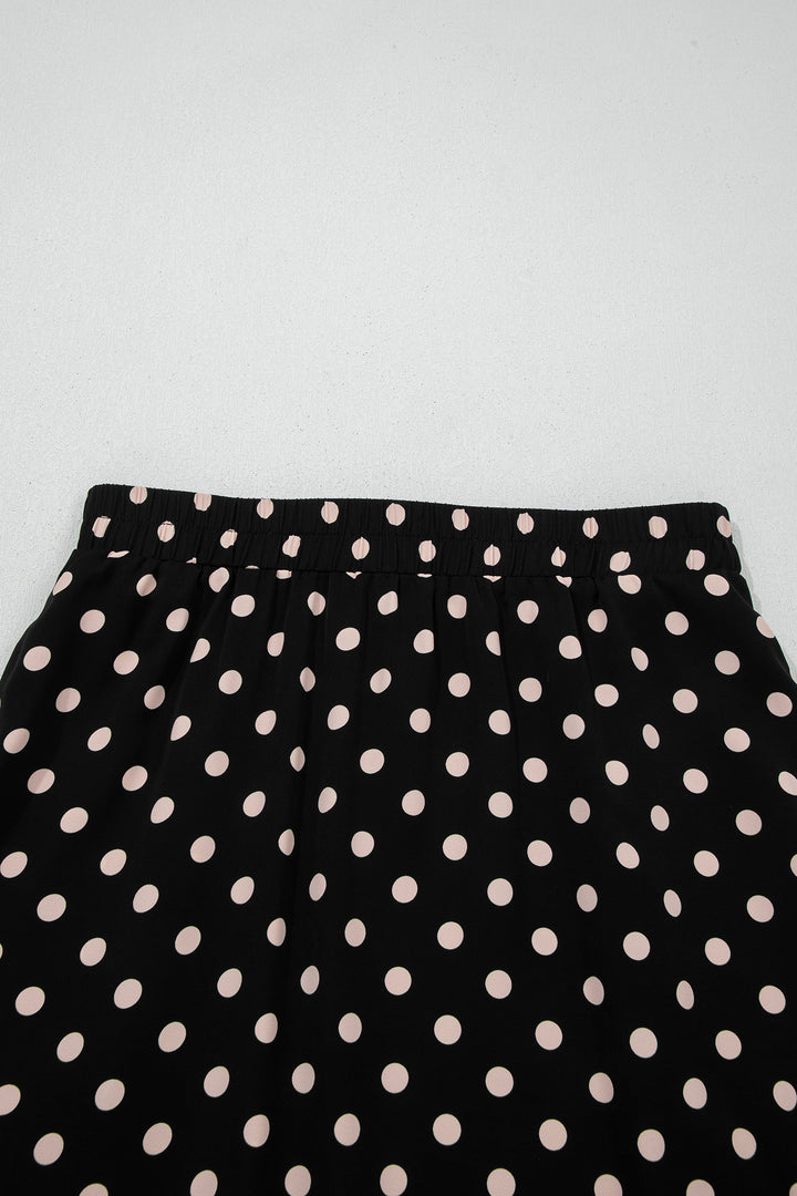 Black Asymmetric Polka Dot Print Sheer Lace Patchwork Maxi Skirt