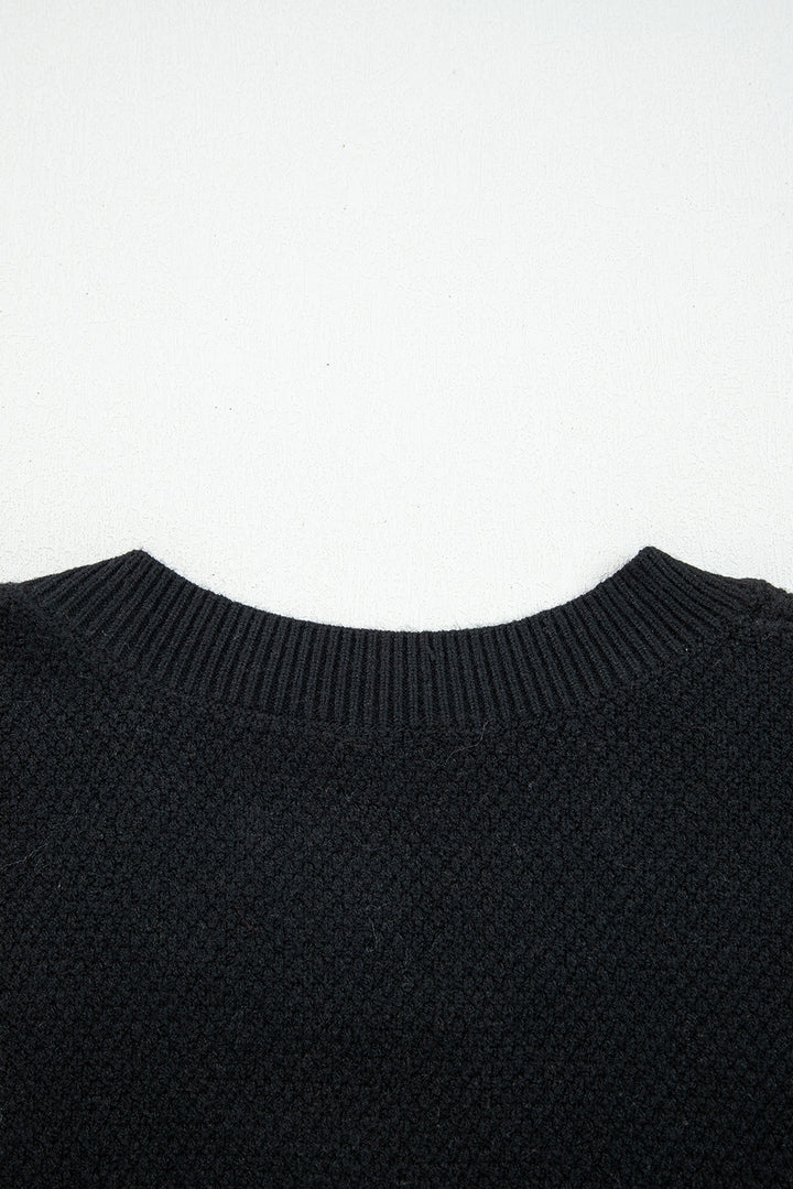 Dark Brown Color Block Knit Striped Sleeve Detail Casual Sweater