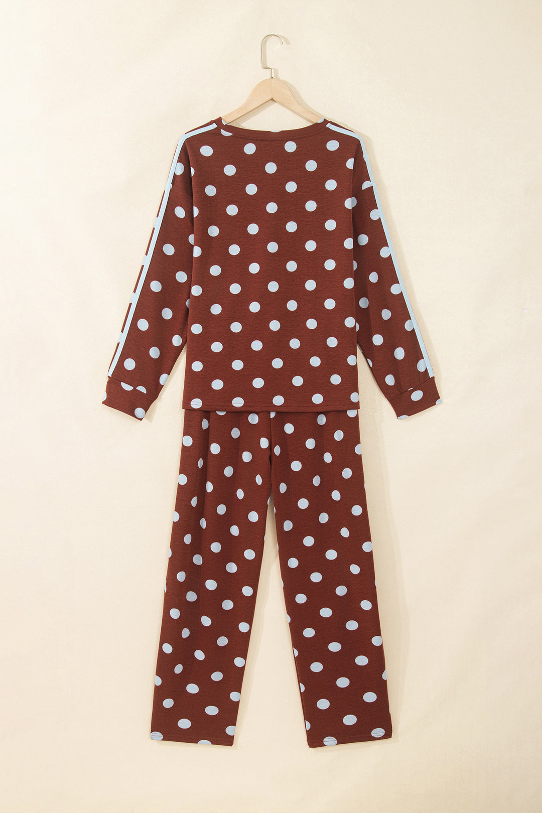 Pink Polka Dot Print Side Stripe Detail Long Sleeve Top Casual Pant Set
