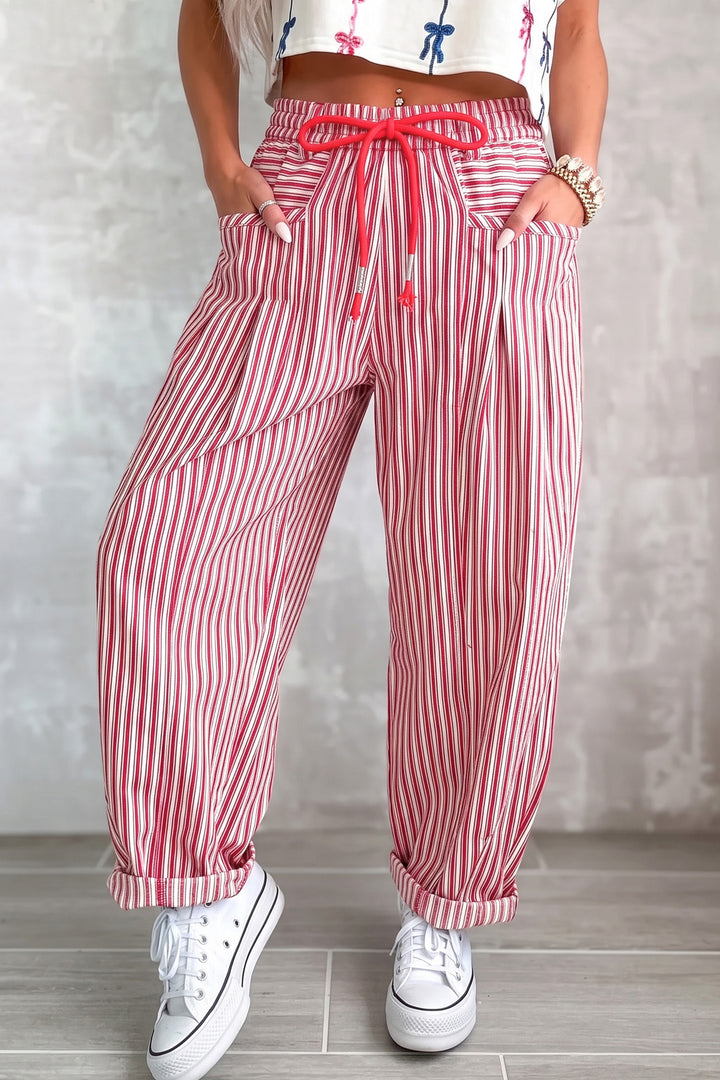 Black Stripe Drawstring Casual Loose Pants