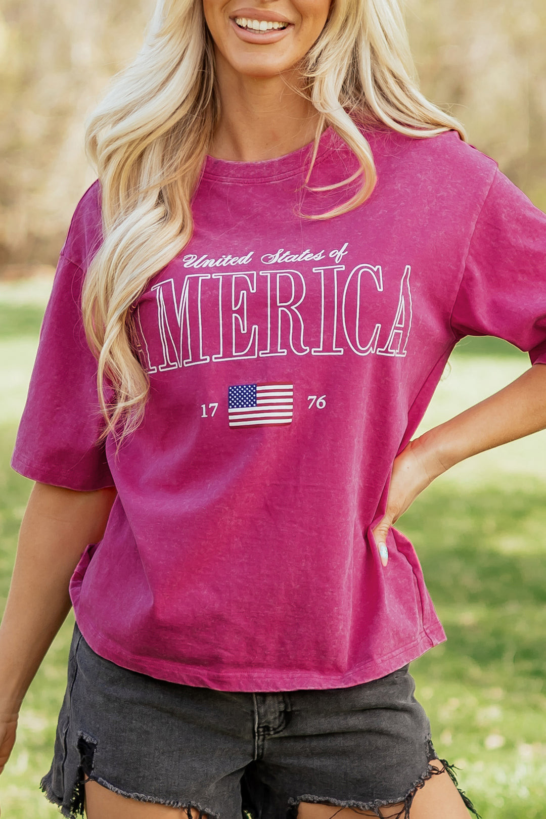 Rose Red AMERICA 1776 Graphic Mineral Wash Cotton Tee