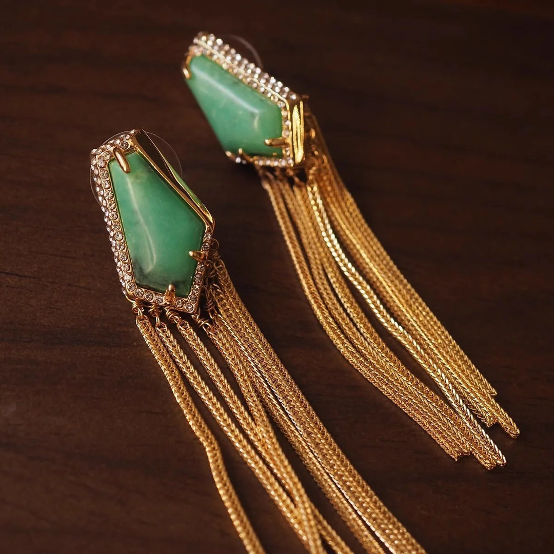 Alexis Bittar Gemstone Tassel Ear Clip No Ear Hole Medieval Vintage Retro Heavy Industry