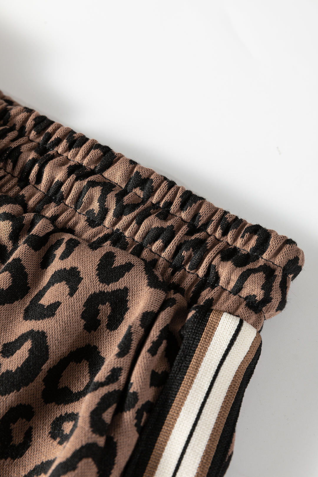 Khaki Leopard Print Quarter Zip Long Sleeve Top Mini Skirt Set