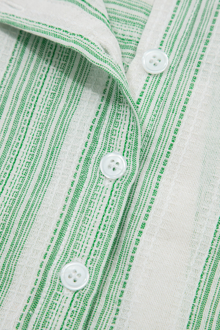 Green Breathable Gauze Half Button Short Sleeve Casual Blouse