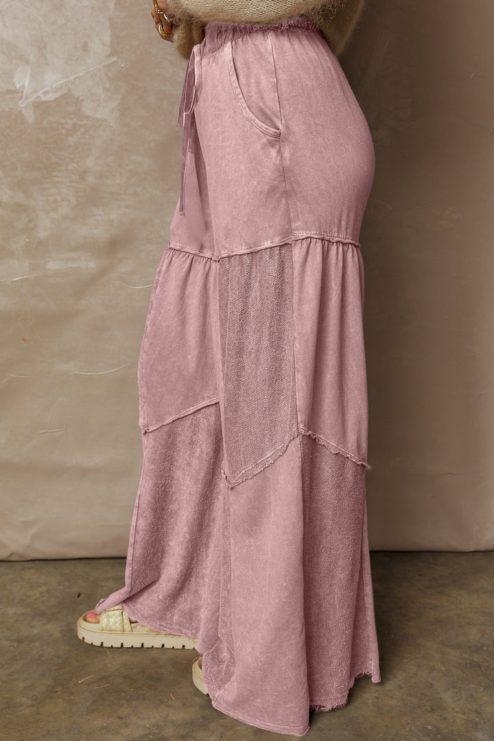 Careys Mineral Wash Tiered Wide Leg Patchwork Drawstring Pants
