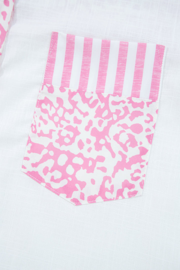 Pink Leopard Striped Western Casual Shirt