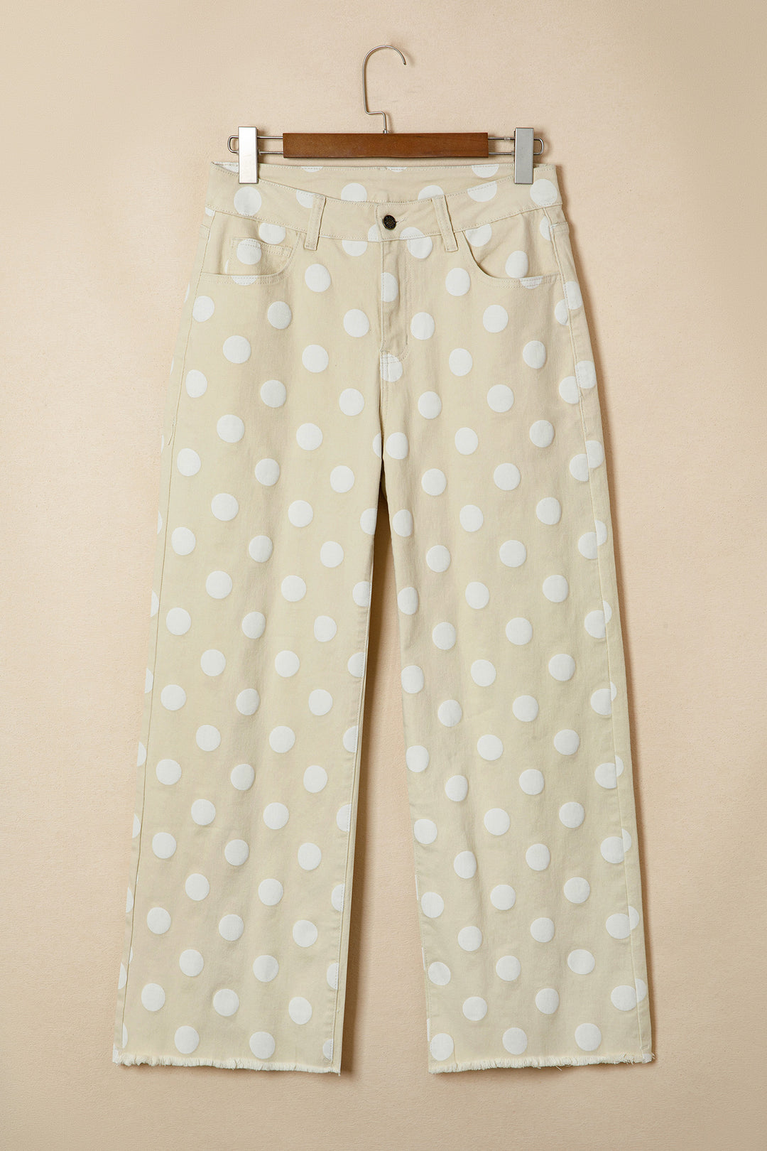 Khaki Polka Dot Print Raw Hem Shift Jeans