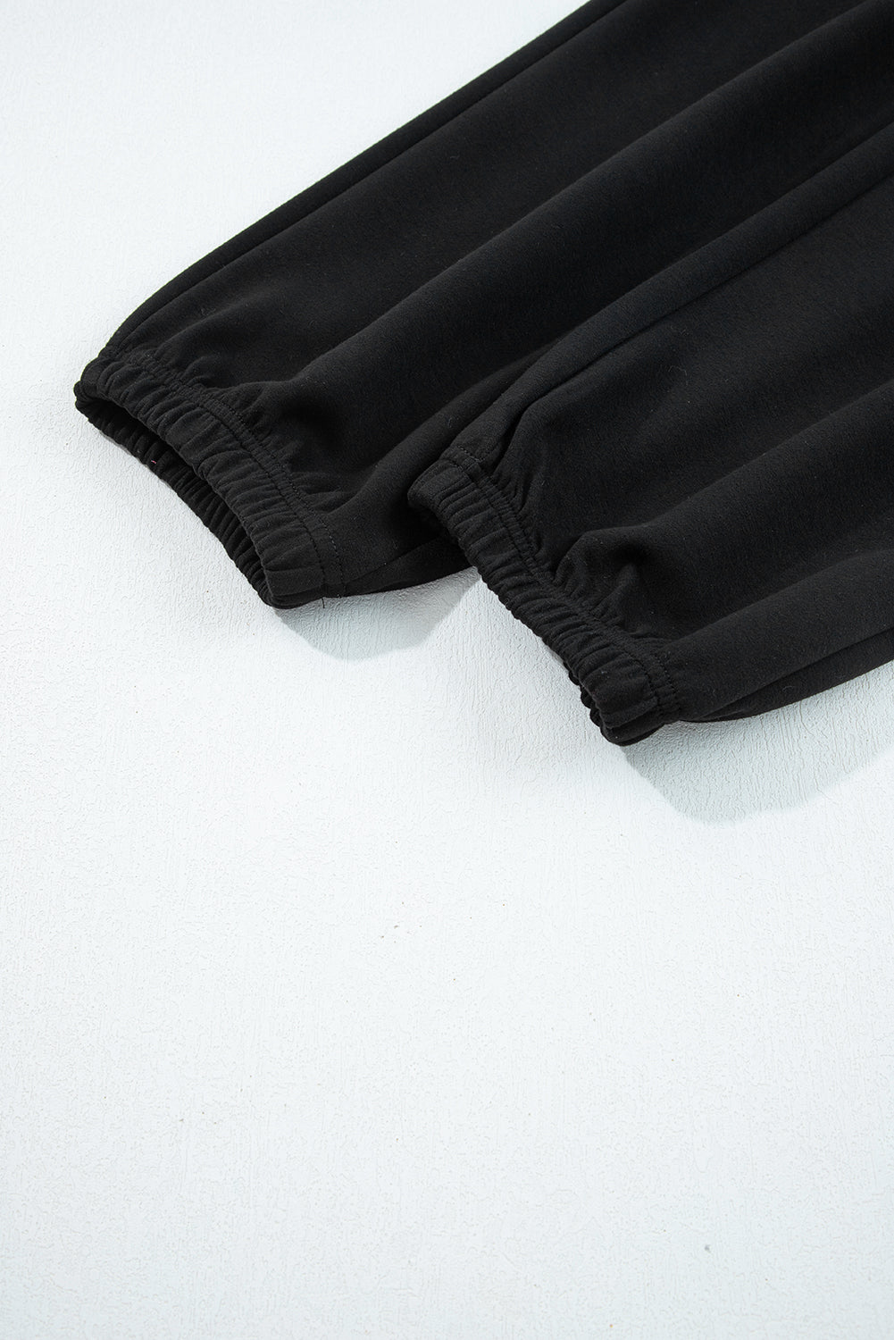 Black Zip Collar Long Sleeve Top Drawstring Pants Set