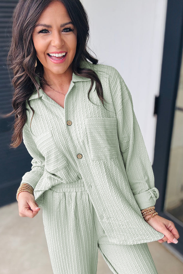 Clearly Aqua Textured Patch Chest Pocket Shirt and Pants Set