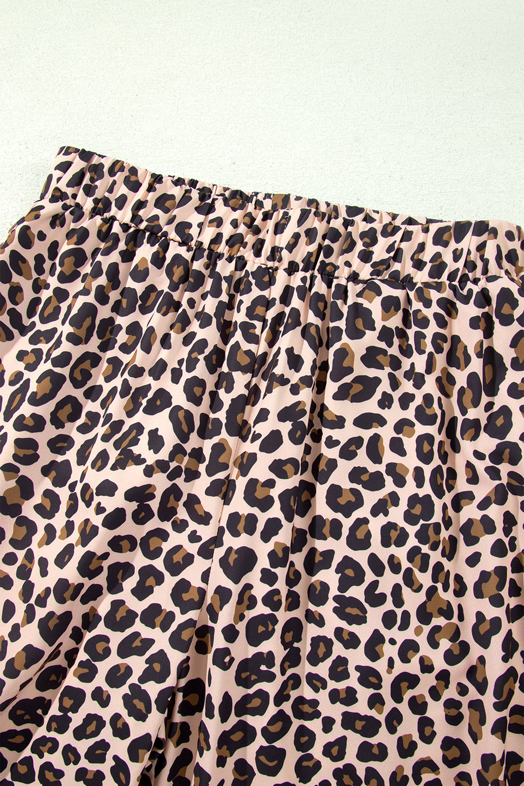 Beige Leopard Print Side Striped Detail Casual Wide Leg Pants