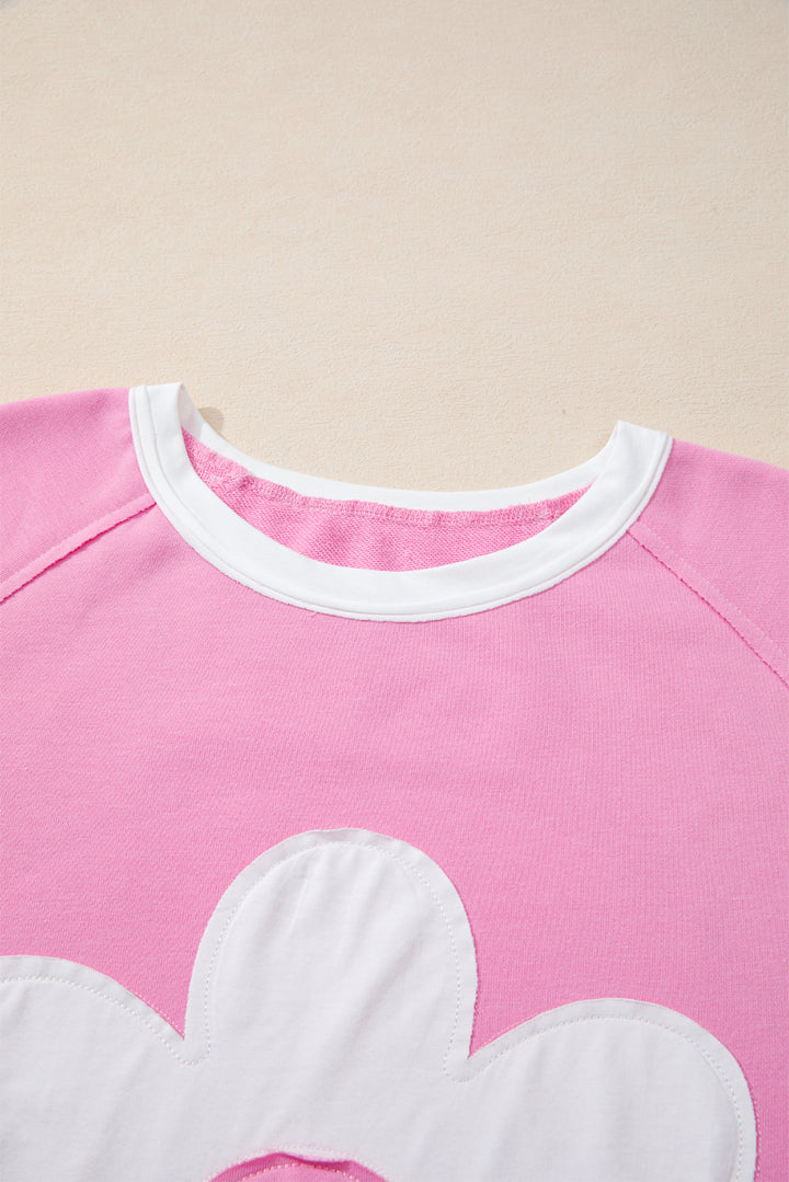 Orchid Bouquet Big Flower Patched Raw Seam Color Block 2 Piece Loose Pant Set