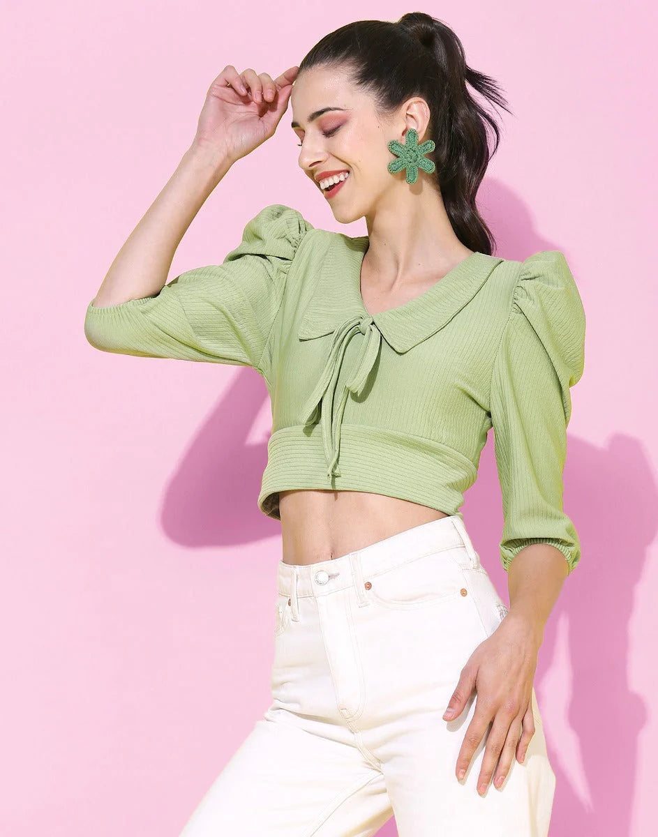 Green Drawstring Crop Top | Causal Wear | Women