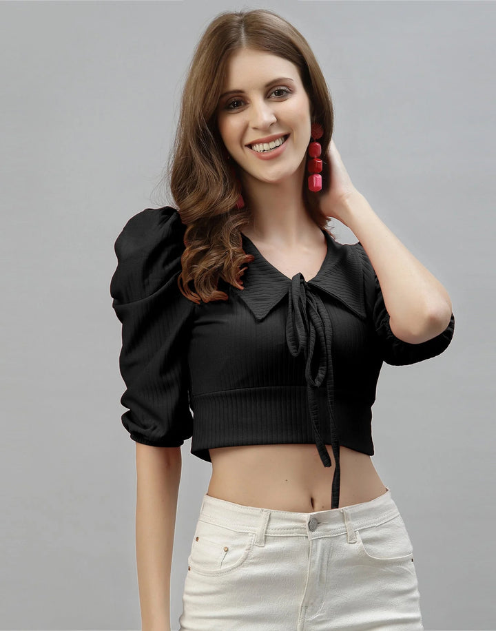 Black Drawstring Crop Top | Causal Wear | Women - Errabelly