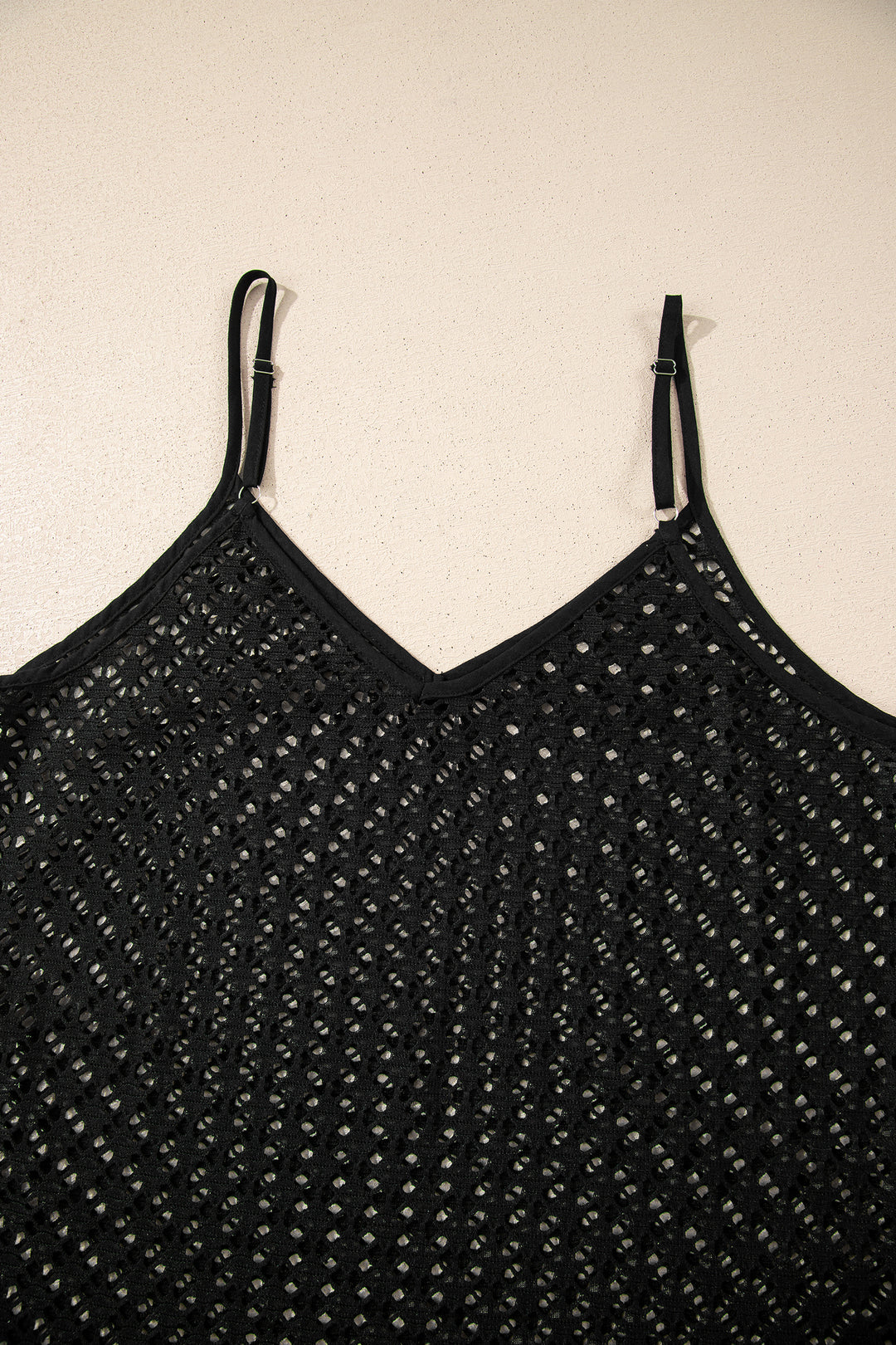 Black See Through Patterned Knit Ruffle Hem Patchwork Beach Cover Up