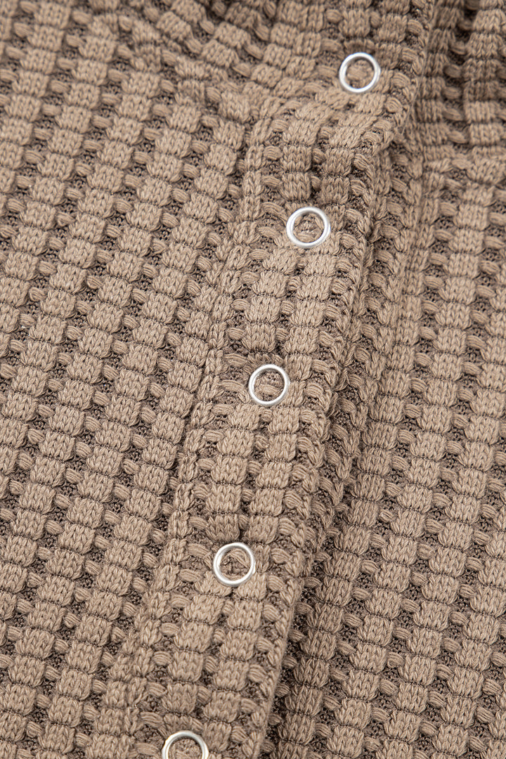 Casual Solid Color Textured Snap Button Collared Baggy Top