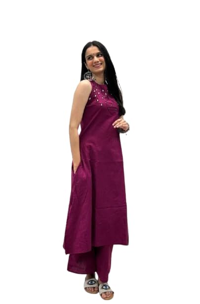 Elegant Magenta Sleeveless Kurta Set with Palazzo Pants