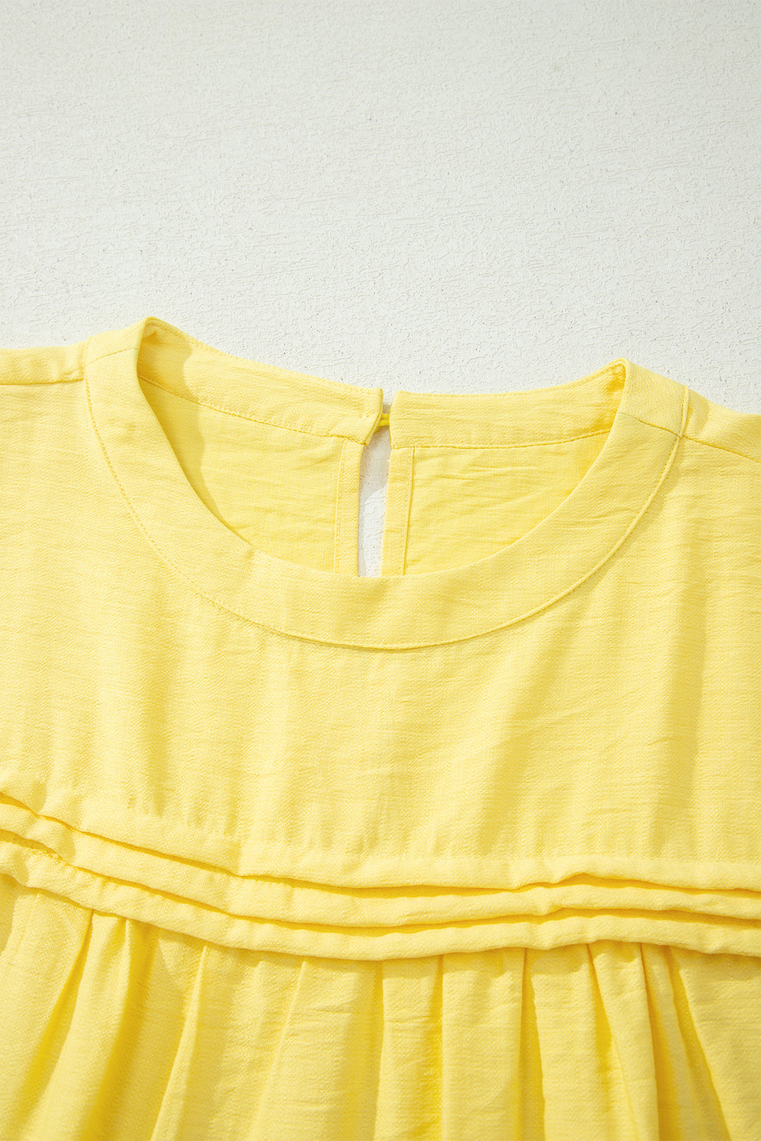Yellow Cream Tie Half Sleeve Pleated Detail Babydoll Blouse