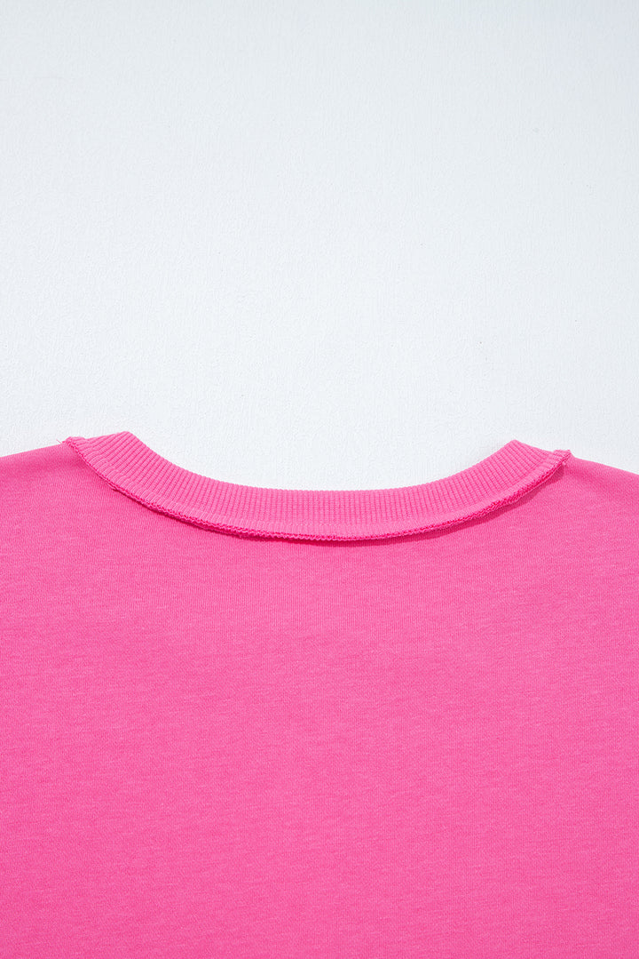 Bright Pink Raw Edge Henley Pullover and Jogger Pants Set