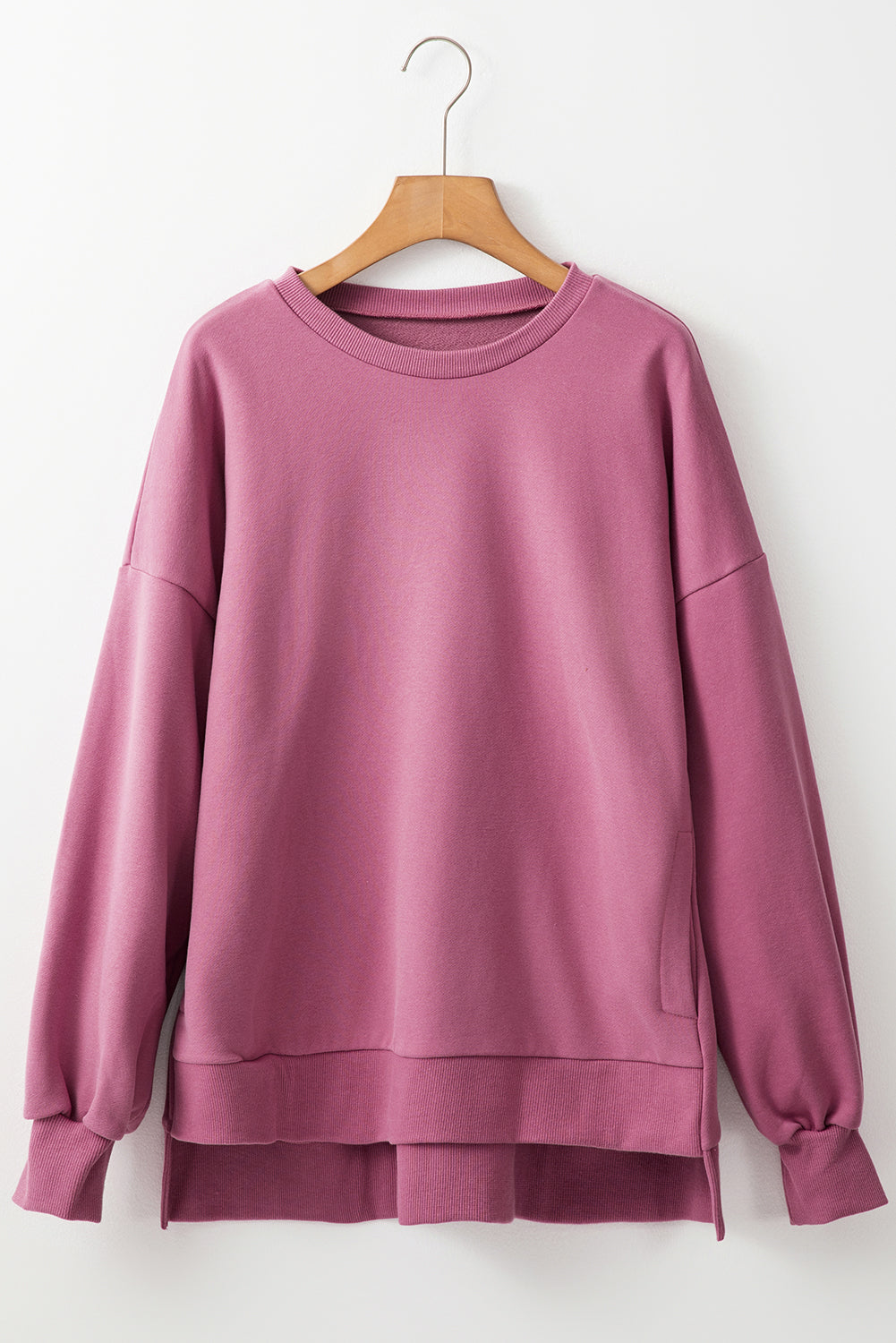 Valerian Solid Fleece Lined Drop Shoulder High Low Sweatshirt