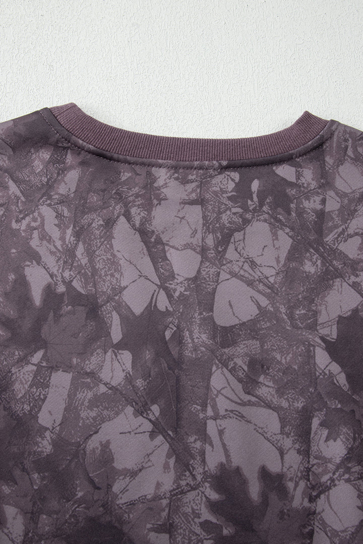 Brown Abstract Woodland Camo Print Baggy Pullover Drawstring Shorts Set