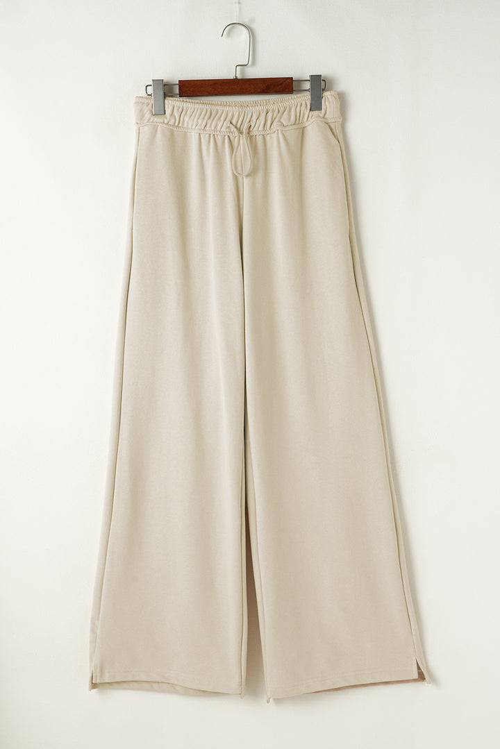 Apricot Loop Drawstring Elastic Waistband Casual Wide Leg Pants