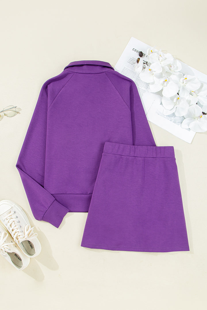 Pink Half Zip Sporty Pullover Mini Skort 2pcs Outfit