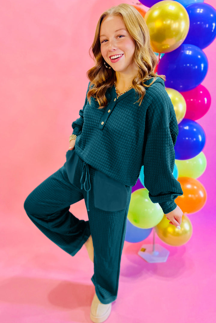 Skobeloff Waffled Textured Raw Edge Patchwork 2pcs Loose Pant Set