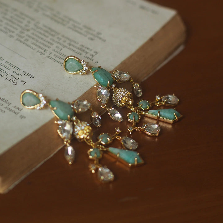 Vintage European and American Style Amazonite Retro Heavy Craftsmanship Skull Designer Alexis Bittar Earrings