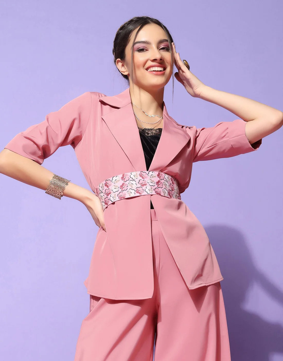 Pink Blazer Style Co-ord Set | Women