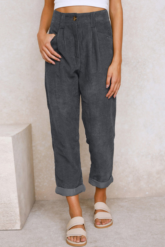 Gray Corduroy High Waist Straight Leg Pants| Women