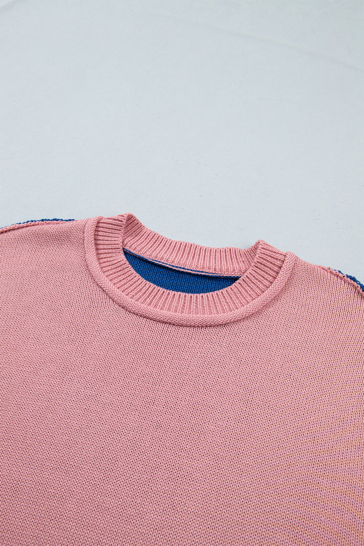 Multicolour Western Colorblock Patchwork Striped Long Sleeve Pullover Sweater