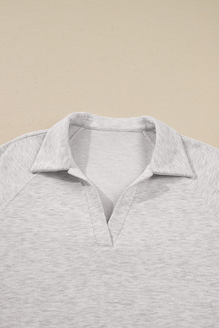 Dark Khaki Polo Collar V Neck Pullover and Drawstring Sweatpants Set