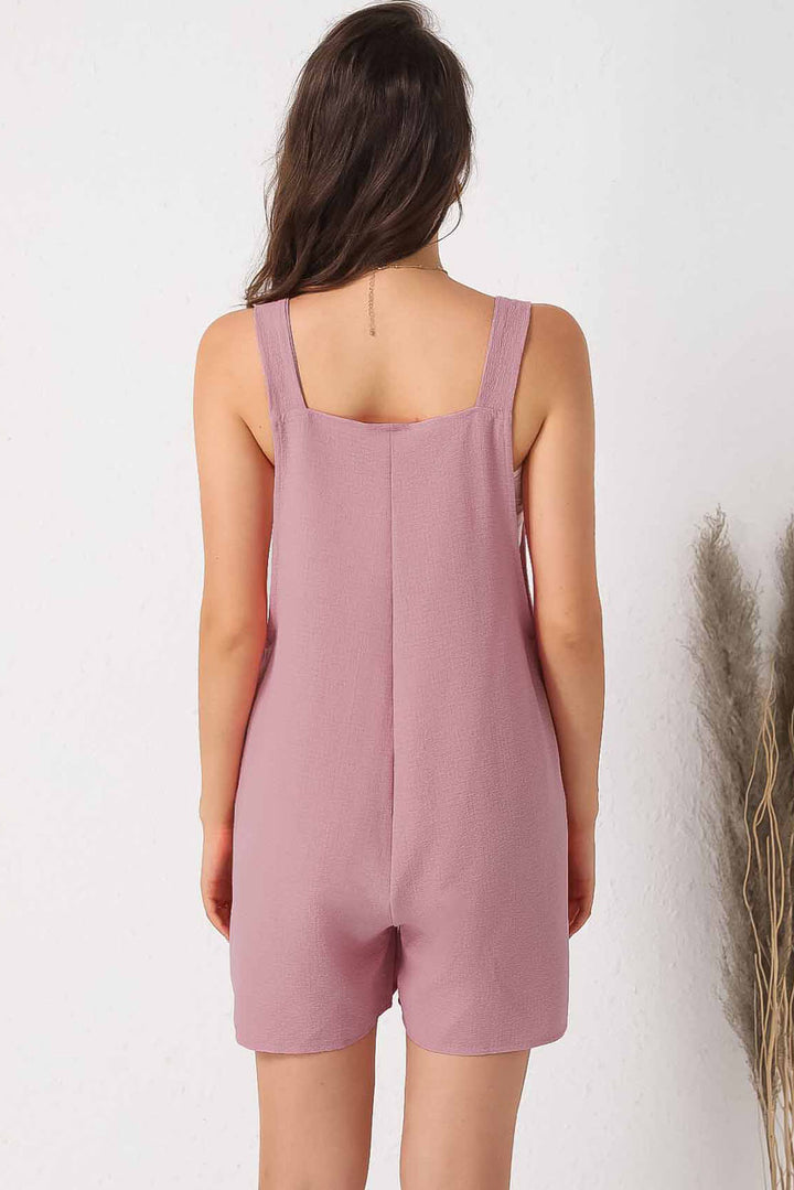 Pink Adjustable Straps Pocketed Textured Romper | Women