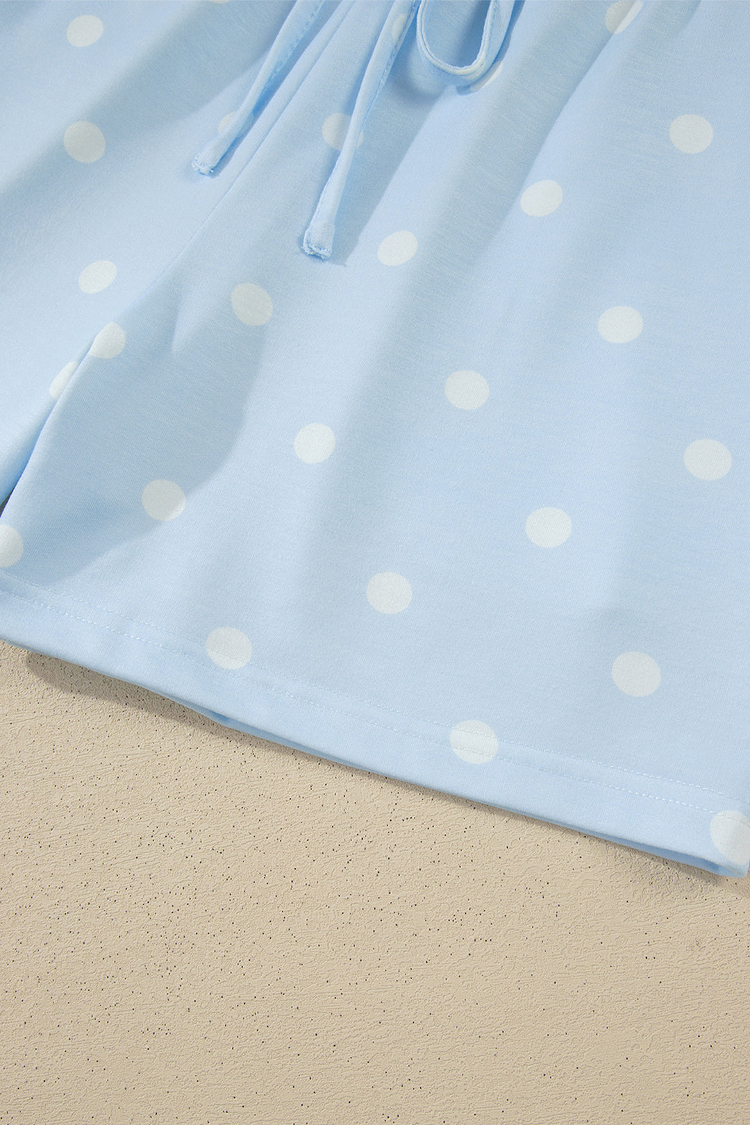 Sky Blue Exposed Seam Detail Polka Dot Loose Tee Drawstring Shorts Set