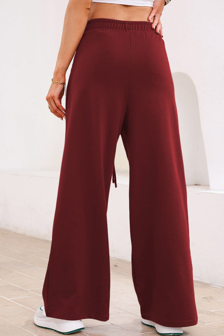 Burgundy Tied Elastic High Waist Pleated Detail Solid Sweatpants