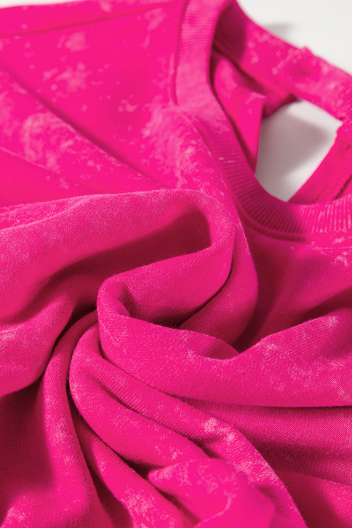 Sea Green Mineral Wash Drawstring Waist Hollow Out Back Short Sleeve Romper