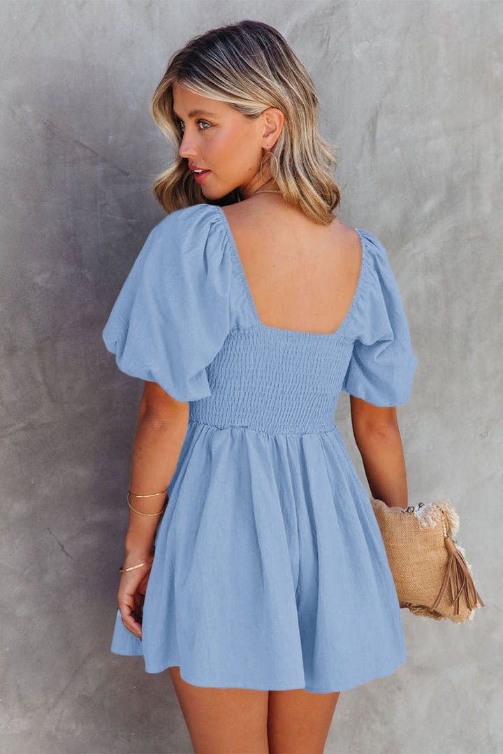 Valerian Square Neck Ruched Puff Sleeve Romper