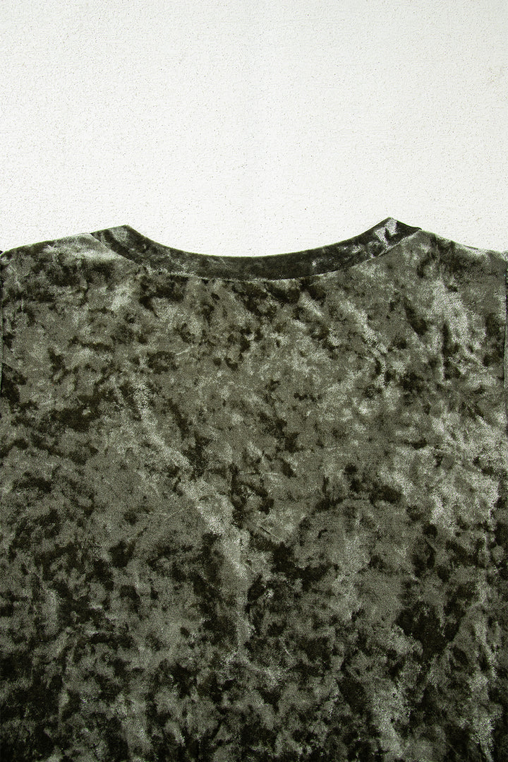 Jungle Green Plus Size Velvet Babydoll Mini Dress with Puff Sleeve