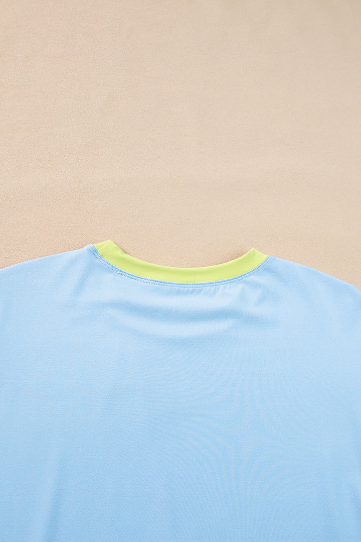 Sky Blue Color Block Detail Casual Two-piece Outfit