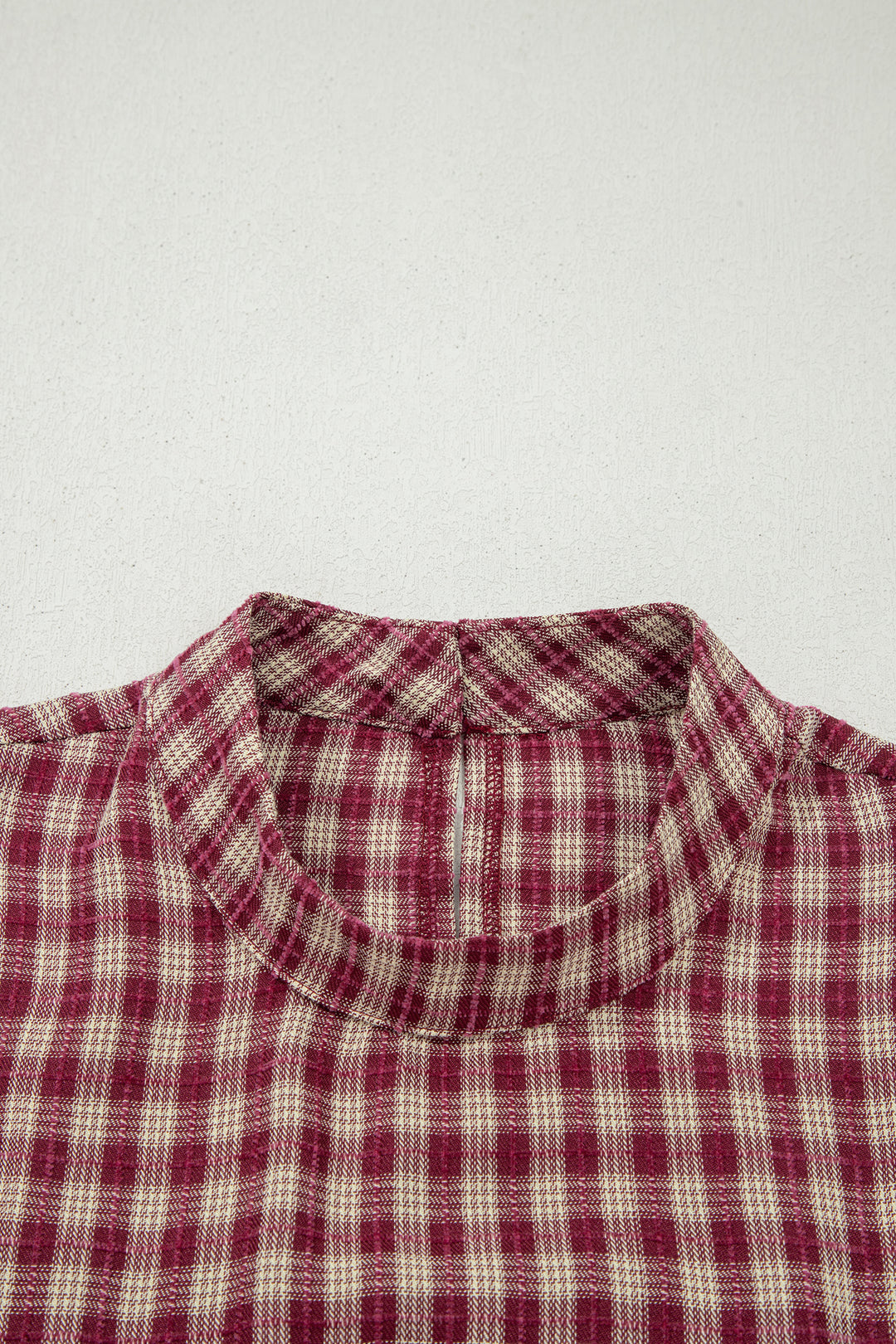 Coral Country Plaid Long Sleeve Button Keyhole Pleated Loose Blouse