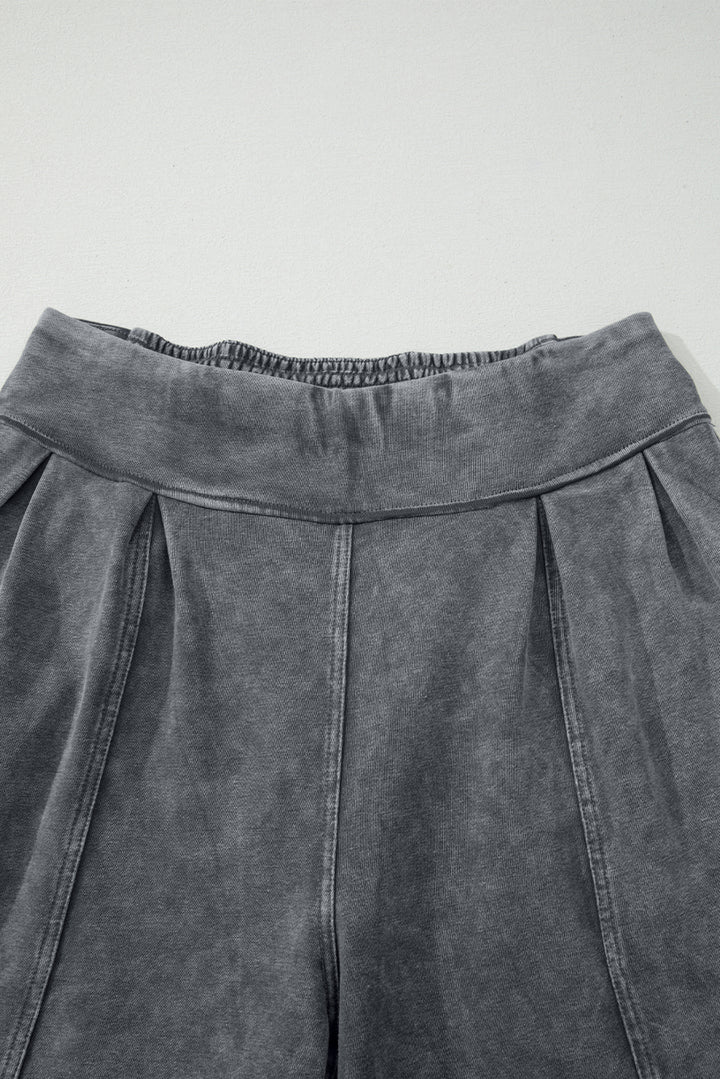 Medium Grey Mineral Wash Jogger Style High Waist Casual Pants