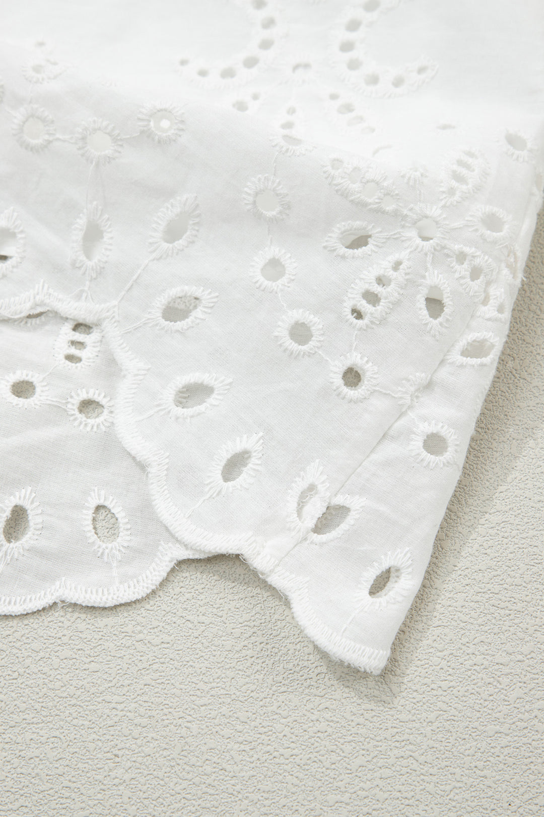 White Solid Color Eyelet Embroidered Cotton T Shirt Mini Dress