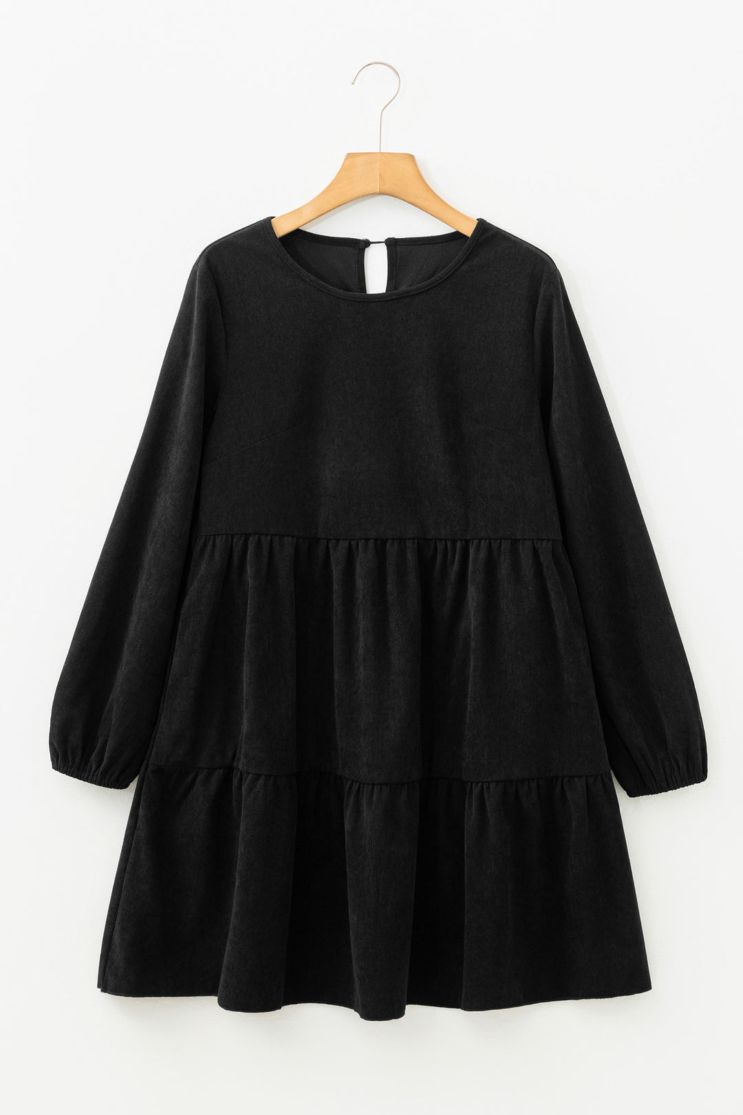 Dark Brown Lantern Sleeve Tiered Mini Dress