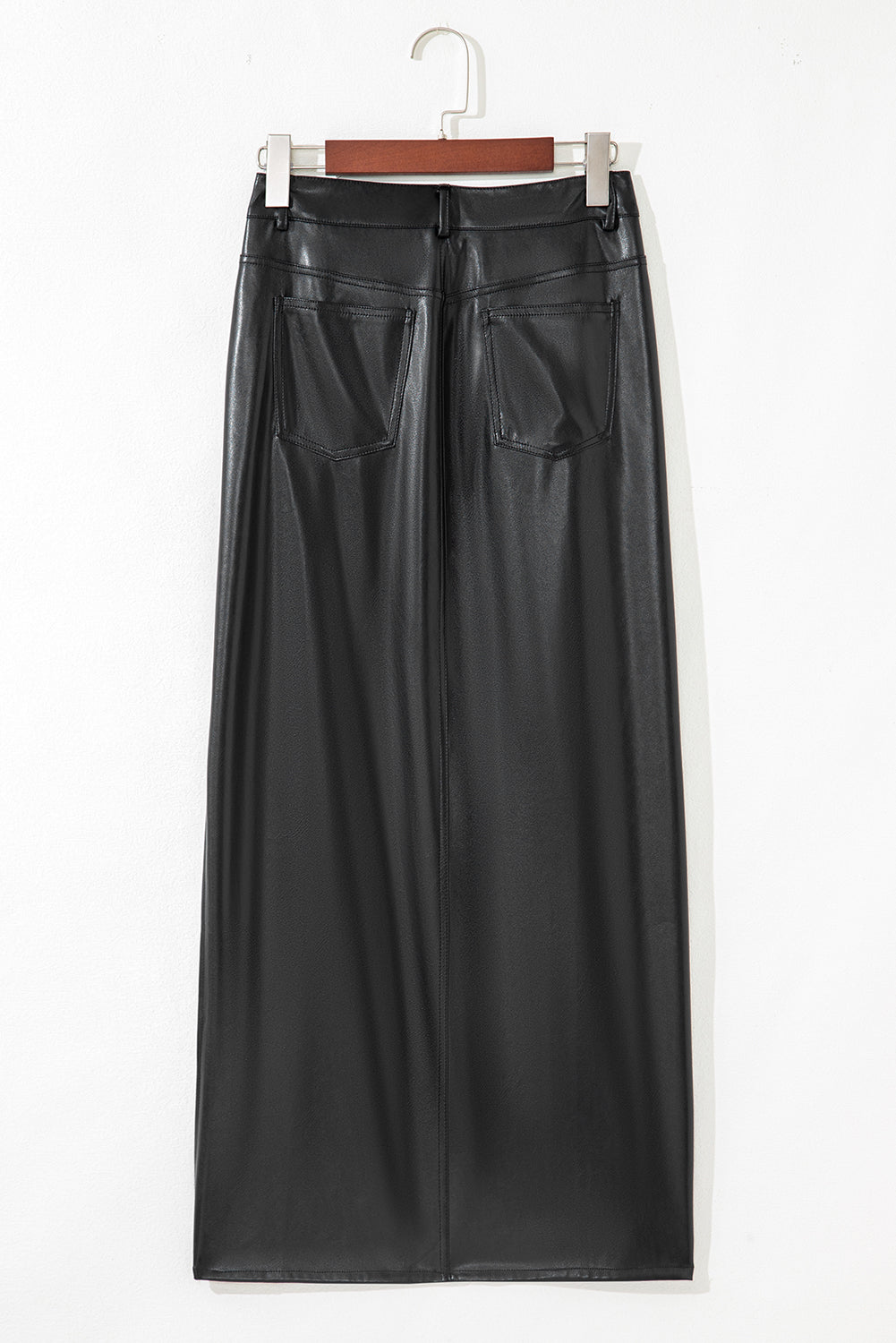 Black Faux Leather Side Slit Maxi Skirt