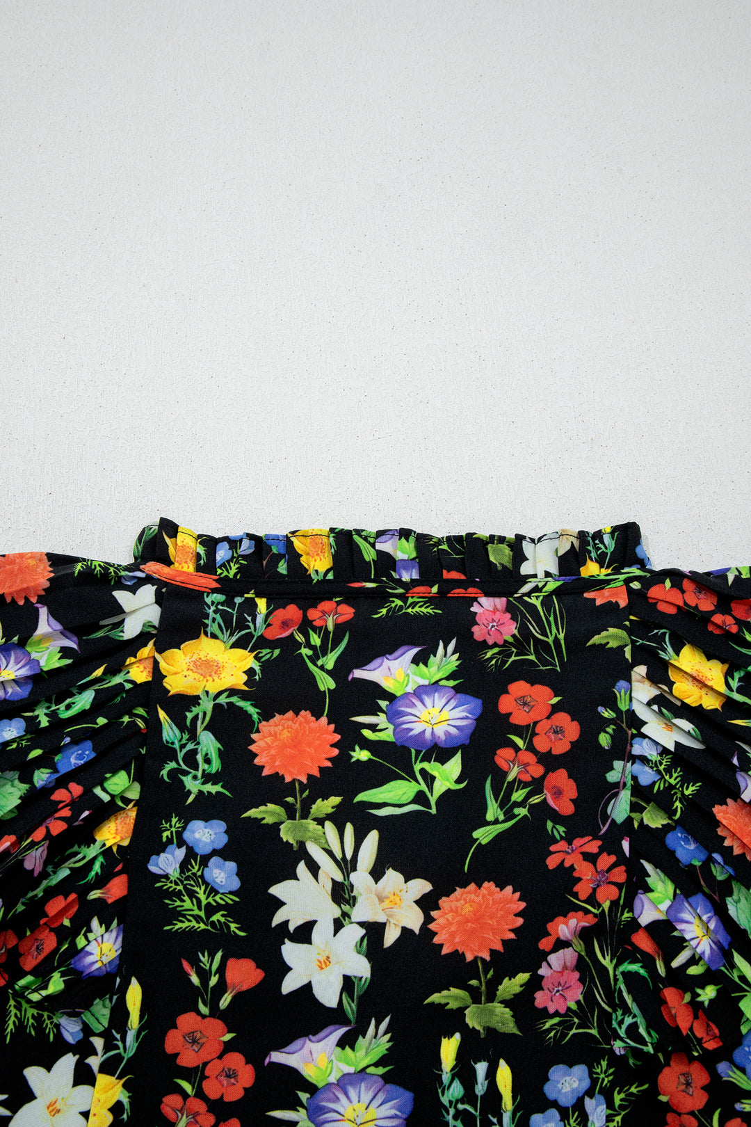 Black Tiered Flutter Sleeve V Neck Flower Blouse