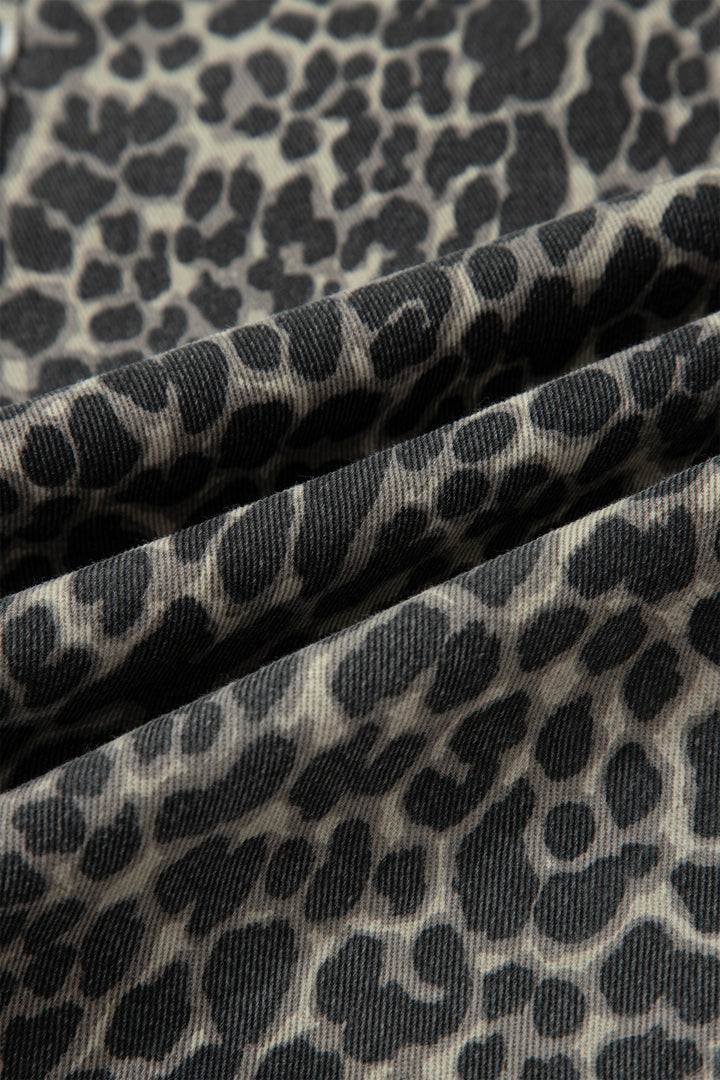 Black Leopard Print High Waist Barrel Jeans